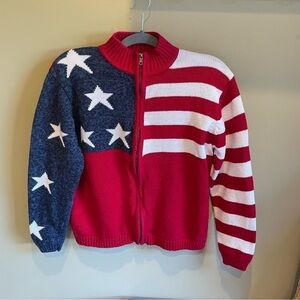 Tiara International Vintage American Flag Patriotic Cardigan Sweater Medium